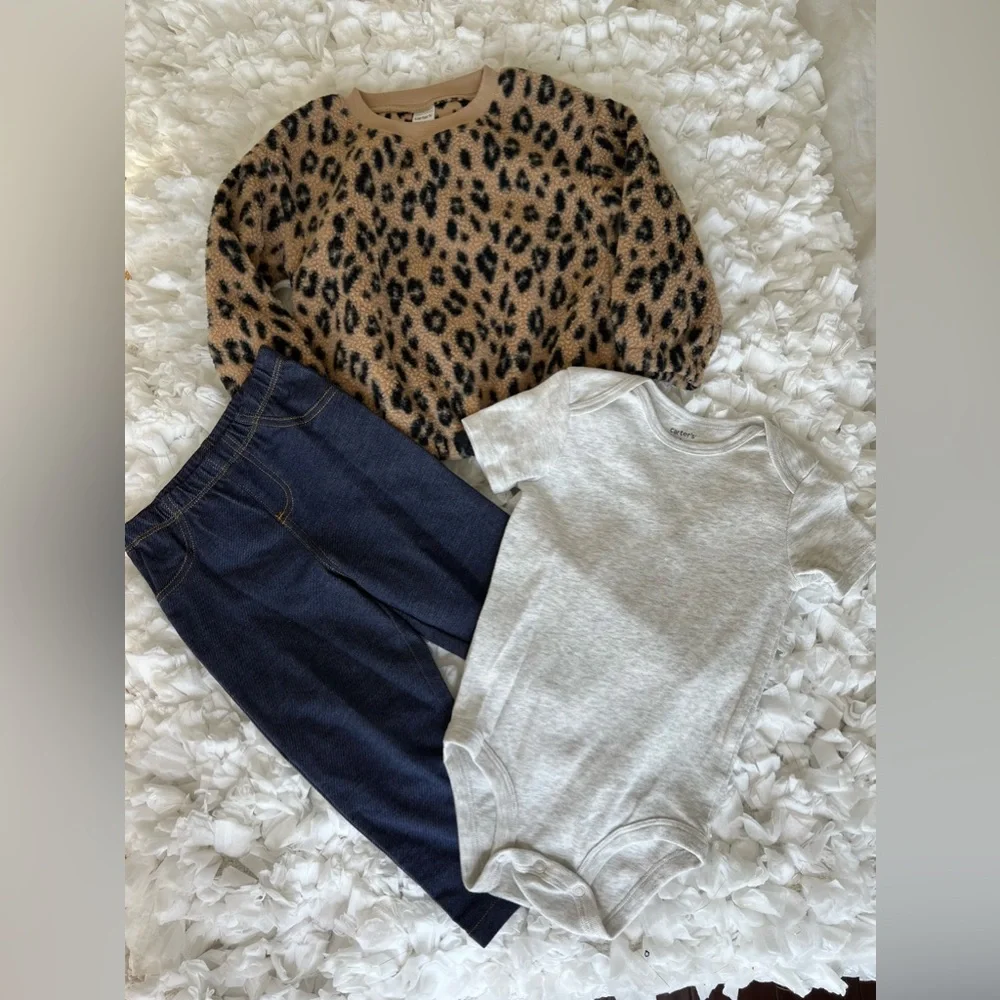 Baby Girl Carter's Leopard Print Pullover, Bodysuit & Pants Set SIZE‎ 24